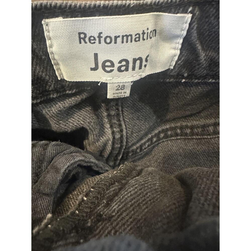 Reformation Nila Long Denim Skirt Front Slit Raw Hem Faded Washed Black Size 28 - Picture 10 of 12